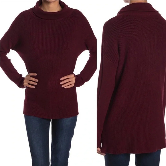 Devotion by Cyrus Burgundy Red Cowl Neck Ribbed Tunic Sweater Size XXS - Picture 1 of 7